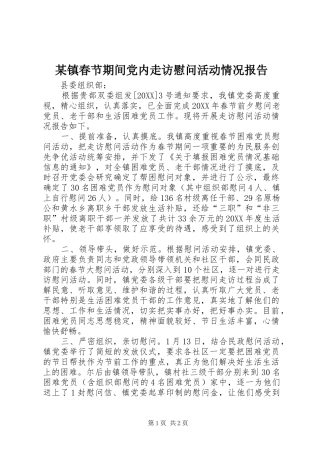 2024年镇春节期间党内走访慰问活动情况报告