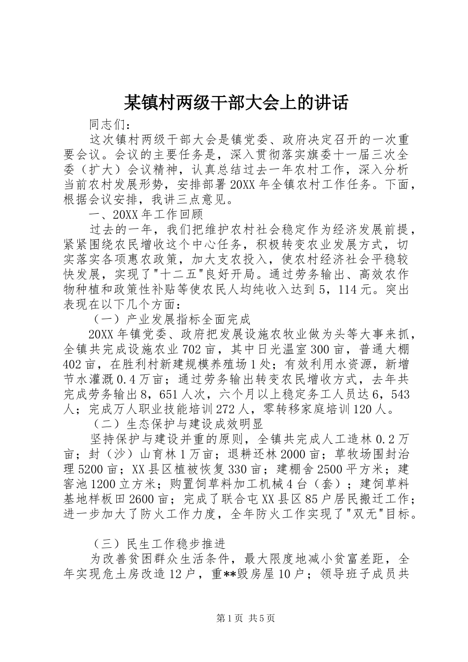 2024年镇村两级干部大会上的致辞_第1页