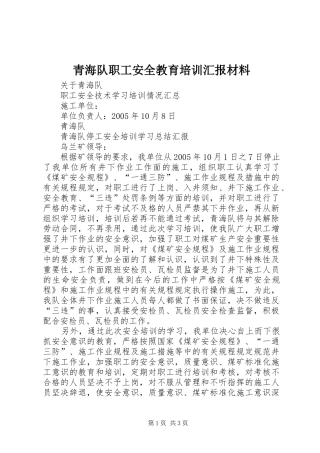 2024年青海队职工安全教育培训汇报材料
