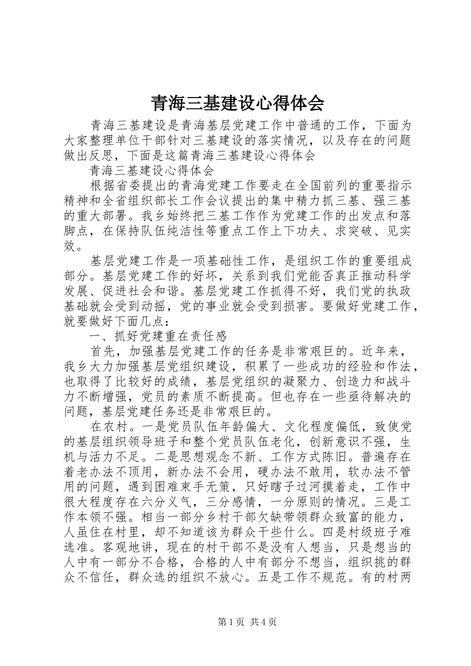 2024年青海三基建设心得体会_第1页