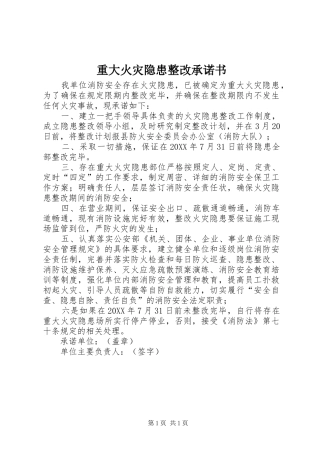 2024年重大火灾隐患整改承诺书