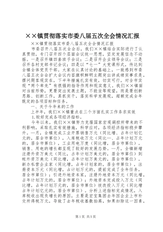 2024年镇贯彻落实市委八届五次全会情况汇报
