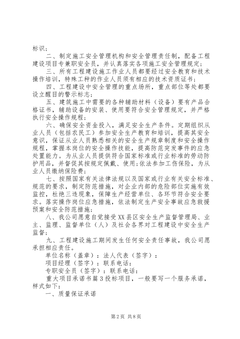 2024年重大项目承诺书_第2页