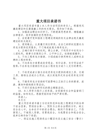2024年重大项目承诺书