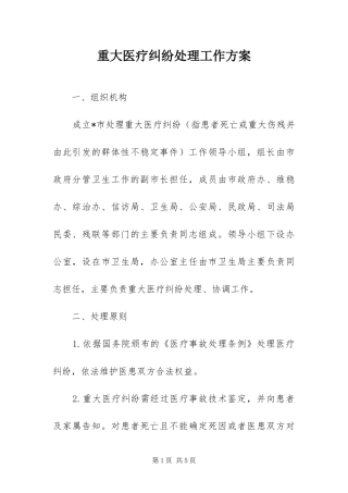 2024年重大医疗纠纷处理工作方案