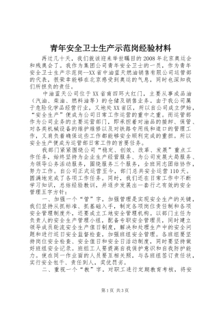 2024年青年安全卫士生产示范岗经验材料