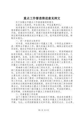 2024年重点工作督查推进意见例文