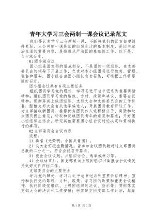 2024年青年大学习三会两制一课会议记录范文