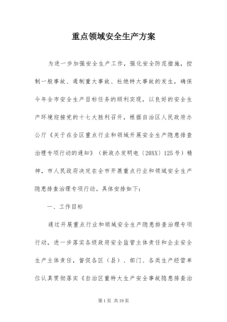 2024年重点领域安全生产方案