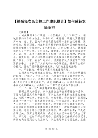 2024年镇减轻农民负担工作述职报告如何减轻农民负担