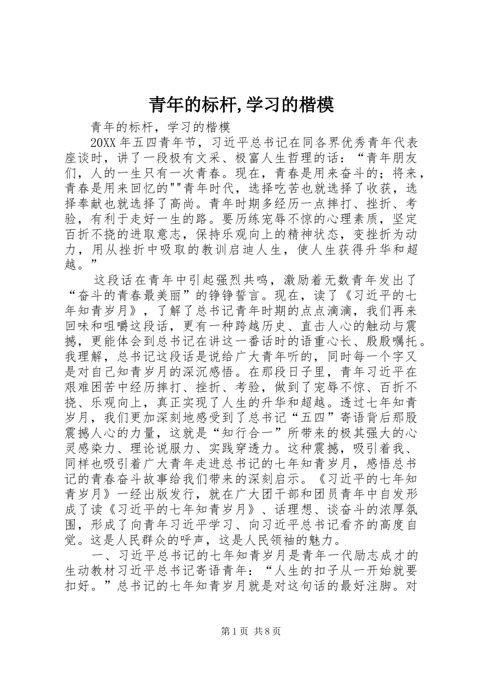 2024年青年的标杆学习的楷模_第1页