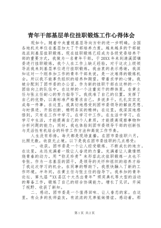 2024年青年干部基层单位挂职锻炼工作心得体会