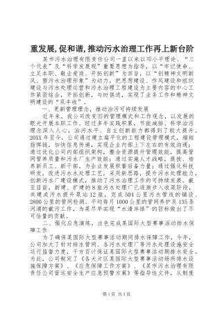 2024年重发展促和谐推动污水治理工作再上新台阶