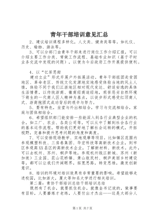 2024年青年干部培训意见汇总