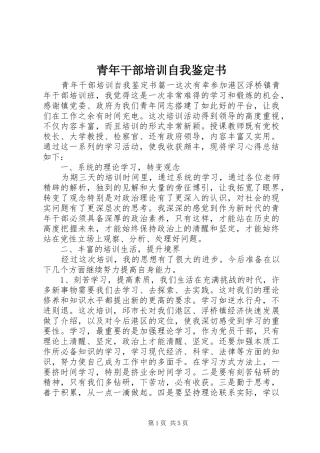 2024年青年干部培训自我鉴定书