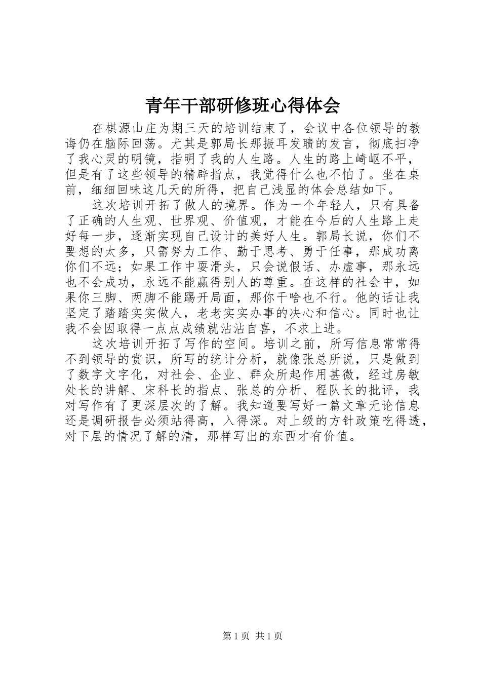 2024年青年干部研修班心得体会_第1页
