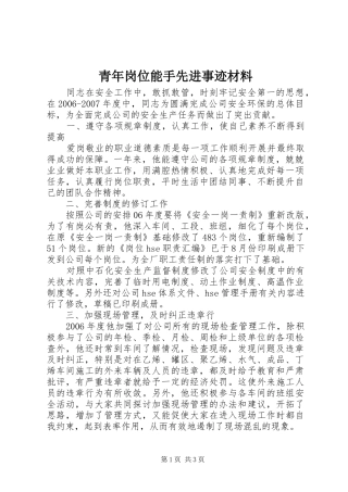 2024年青年岗位能手先进事迹材料