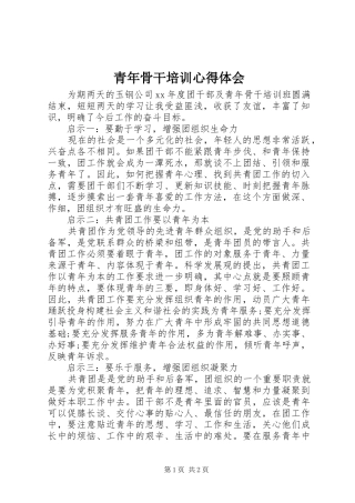 2024年青年骨干培训心得体会