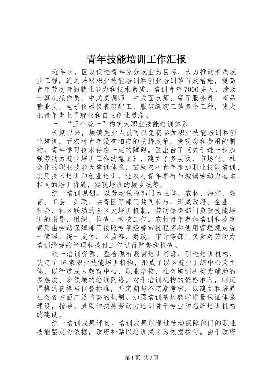 2024年青年技能培训工作汇报_第1页
