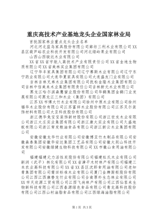 2024年重庆高技术产业基地龙头企业国家林业局