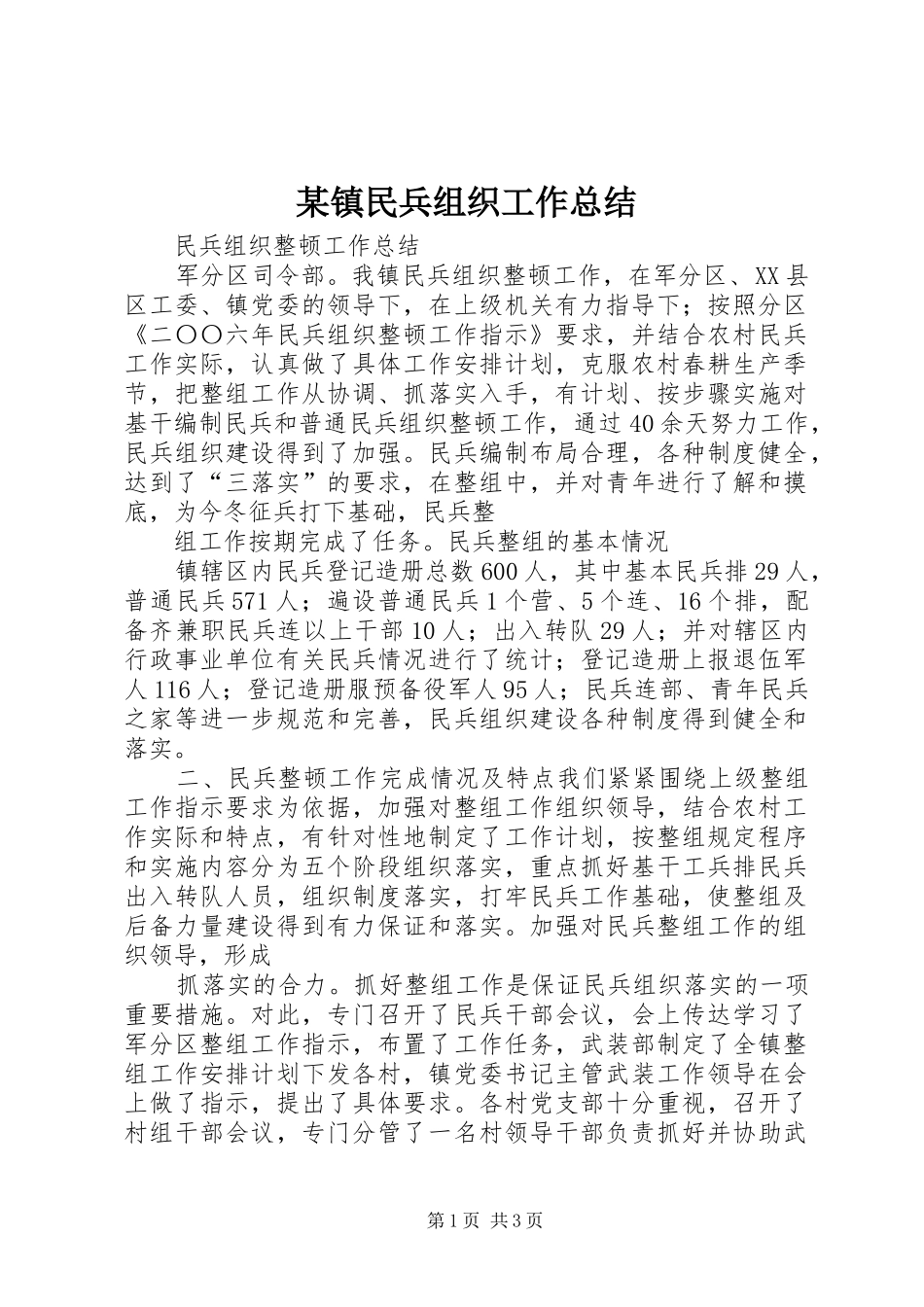 2024年镇民兵组织工作总结_第1页