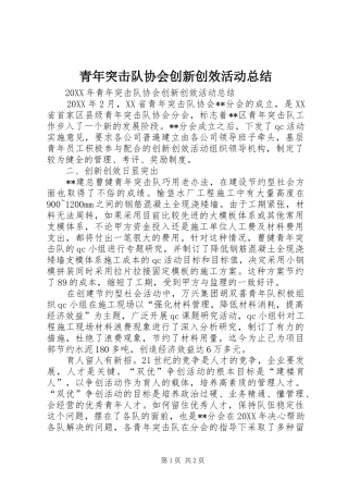 2024年青年突击队协会创新创效活动总结