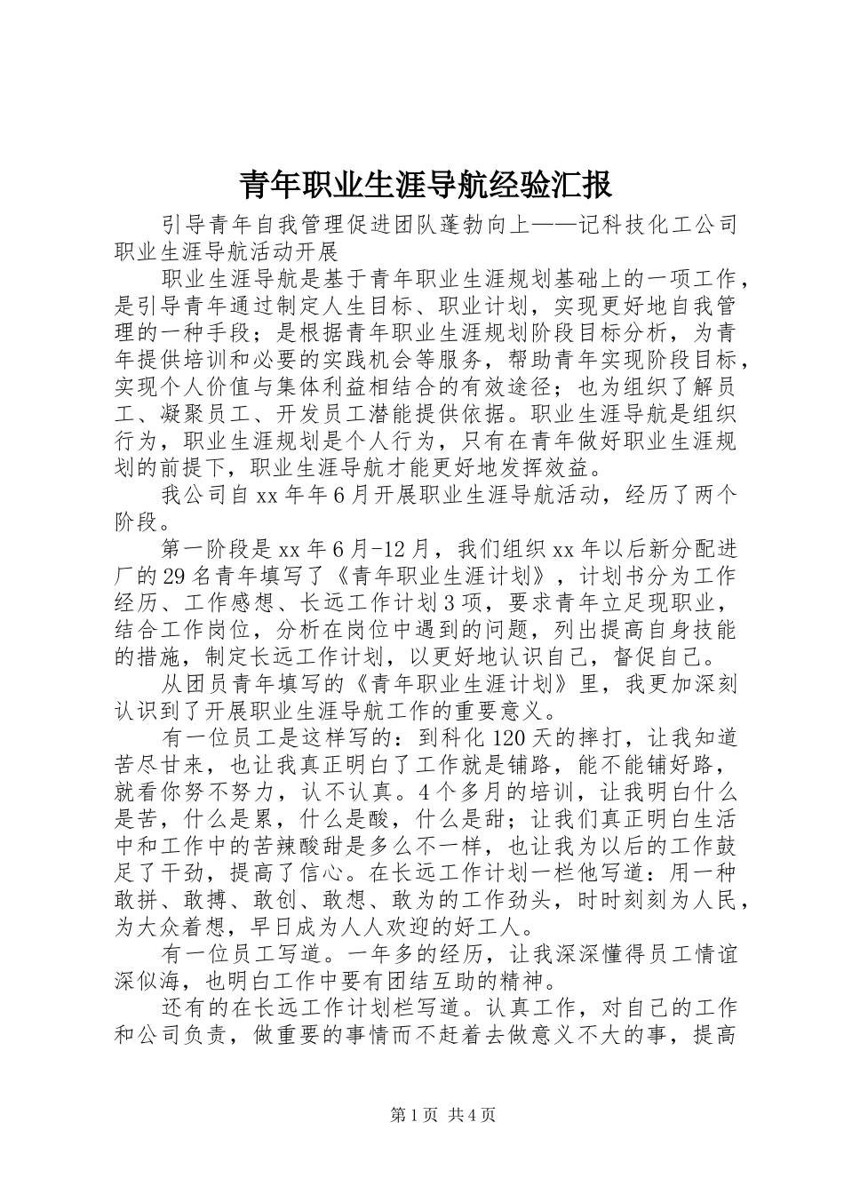 2024年青年职业生涯导航经验汇报_第1页