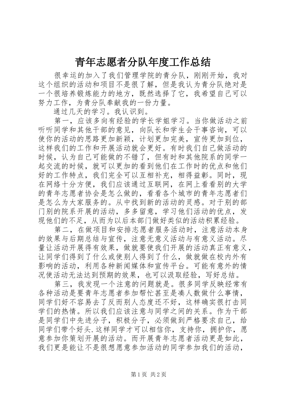 2024年青年志愿者分队年度工作总结_第1页