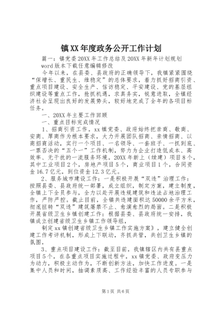 2024年镇年度政务公开工作计划