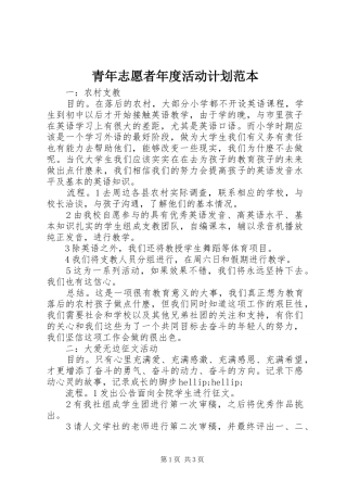 2024年青年志愿者年度活动计划范本