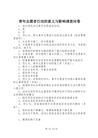 2024年青年志愿者行动的意义与影响调查问卷