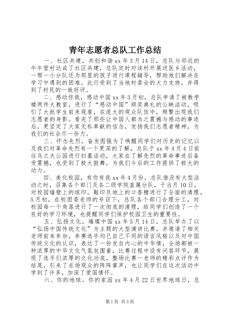 2024年青年志愿者总队工作总结_第1页