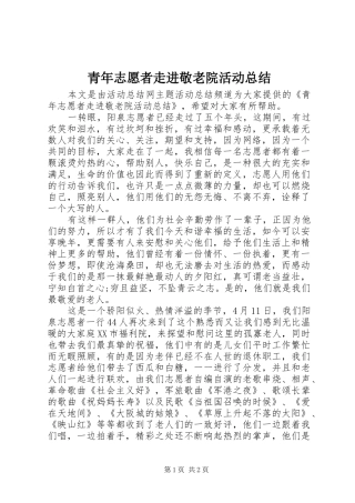 2024年青年志愿者走进敬老院活动总结