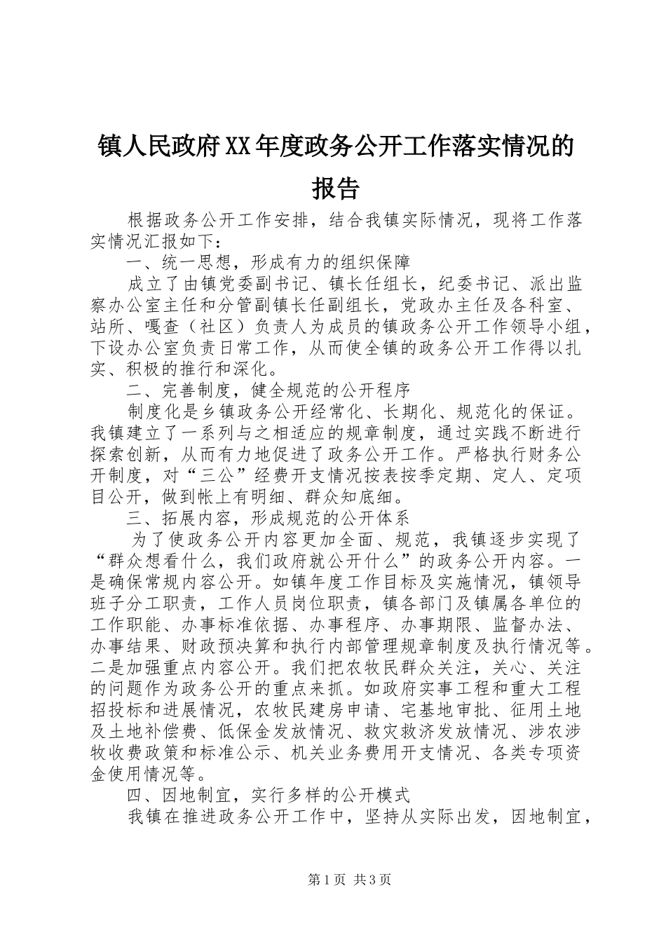 2024年镇人民政府年度政务公开工作落实情况的报告_第1页