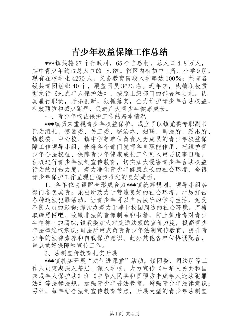2024年青少年权益保障工作总结_第1页