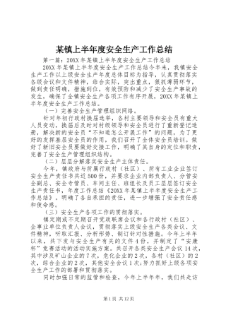 2024年镇上半年度安全生产工作总结