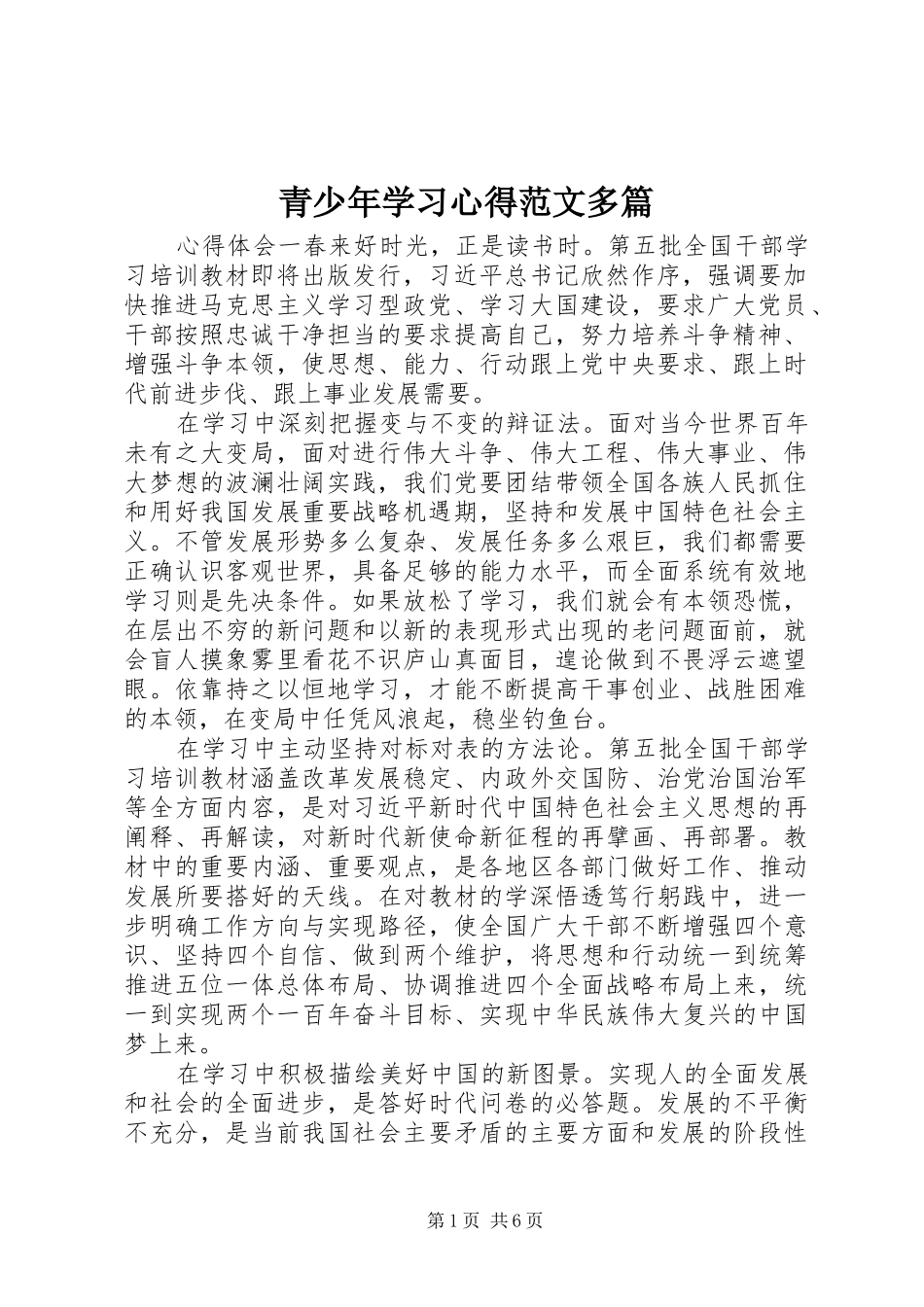 2024年青少年学习心得范文多篇_第1页