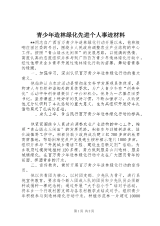 2024年青少年造林绿化先进个人事迹材料