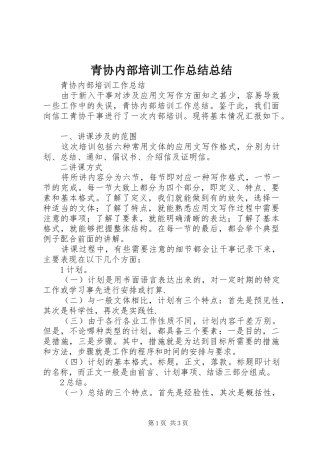2024年青协内部培训工作总结总结