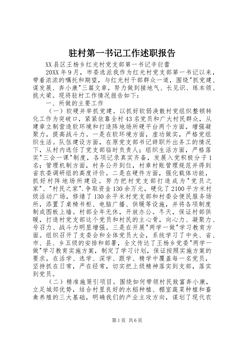 2024年驻村第一书记工作述职报告_第1页