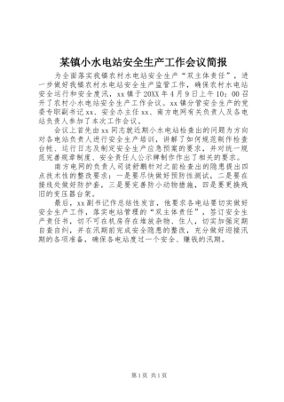 2024年镇小水电站安全生产工作会议简报