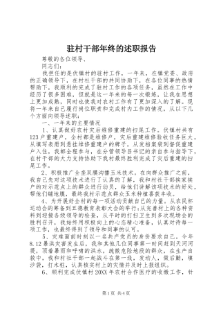 2024年驻村干部年终的述职报告