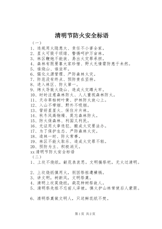 2024年清明节防火安全标语