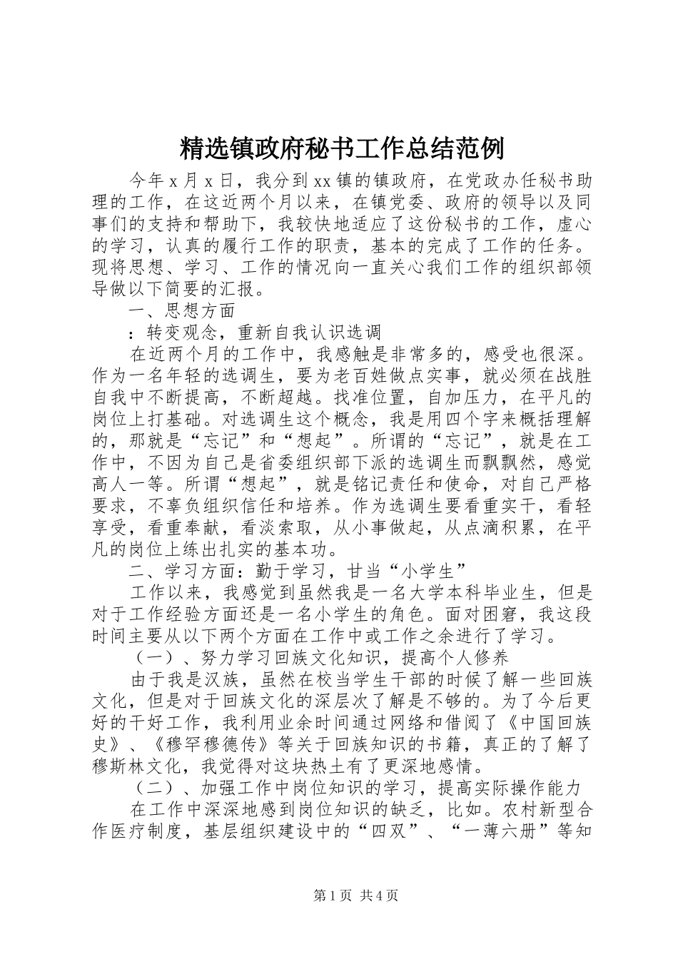 2024年镇政府秘书工作总结范例_第1页