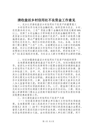 2024年清收盘活乡村信用社不良资金工作意见
