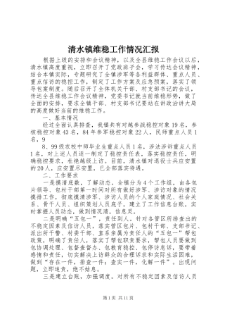 2024年清水镇维稳工作情况汇报