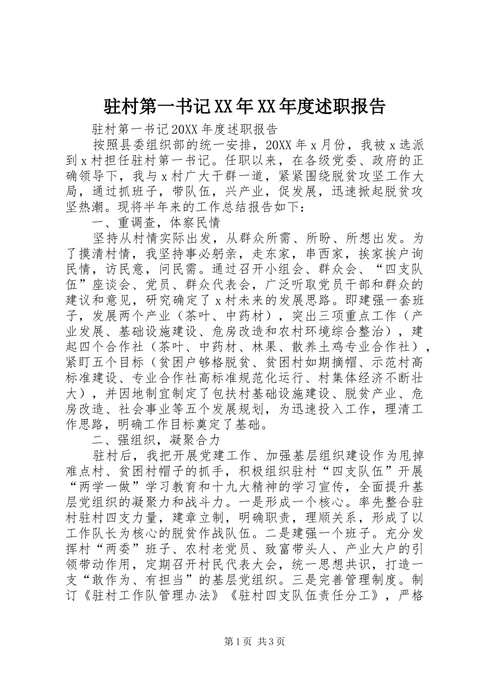 2024年驻村第一书记新版年度述职报告_第1页