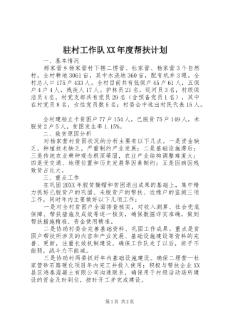 2024年驻村工作队年度帮扶计划