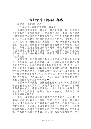 2024年观纪录片榜样有感