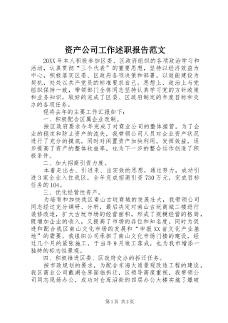 2024年资产公司工作述职报告范文